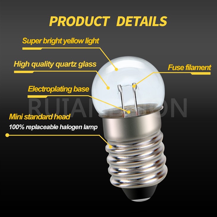 E10 Mini Mag Flashlight Bulbs Torch Light Bulbs 1.5V Warm White